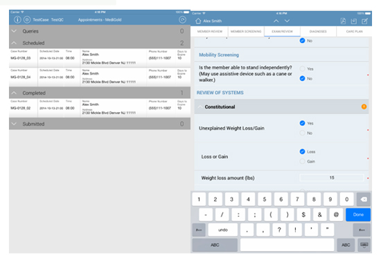 iPad app UI screens