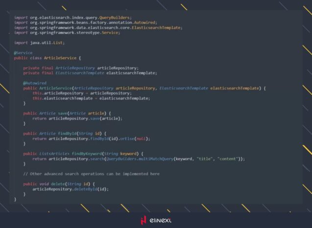 Create a service class to interact with the Elasticsearch repository