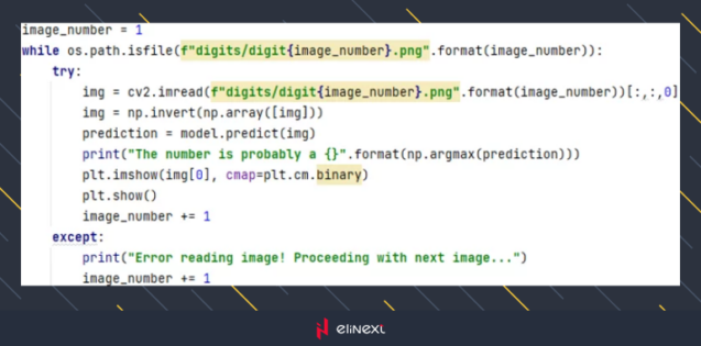 Then we display the image using plt.imshow with a binary colormap and plt.show.